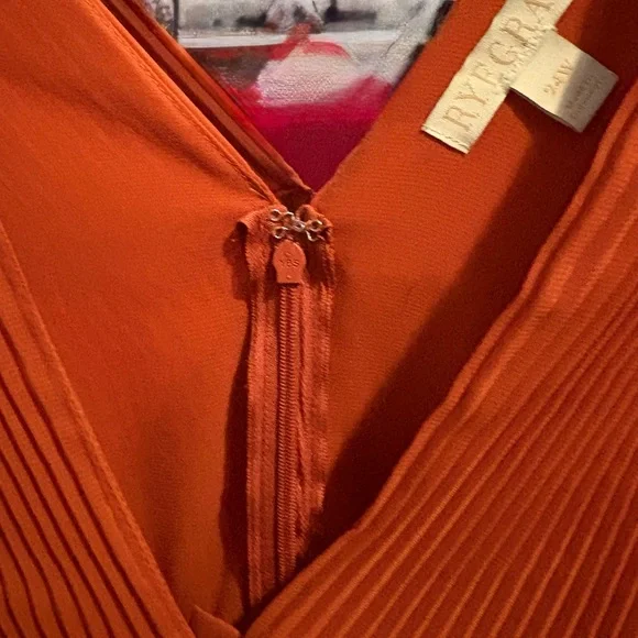 251- ryegrass Pleated V-Neck Blouse - Rust - Picture 2 of 4